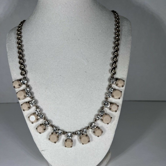 J. Crew Rhinestone and tan gold toned statement necklace